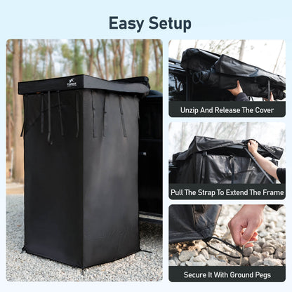 Olyyra Portable Car Shower Tent – 420D Blackout Ripstop Oxford, 65"–71" Adjustable Height, Folds to 43"×4.3"×4.3" | Outdoor Shower, Changing Room & Privacy Shelter