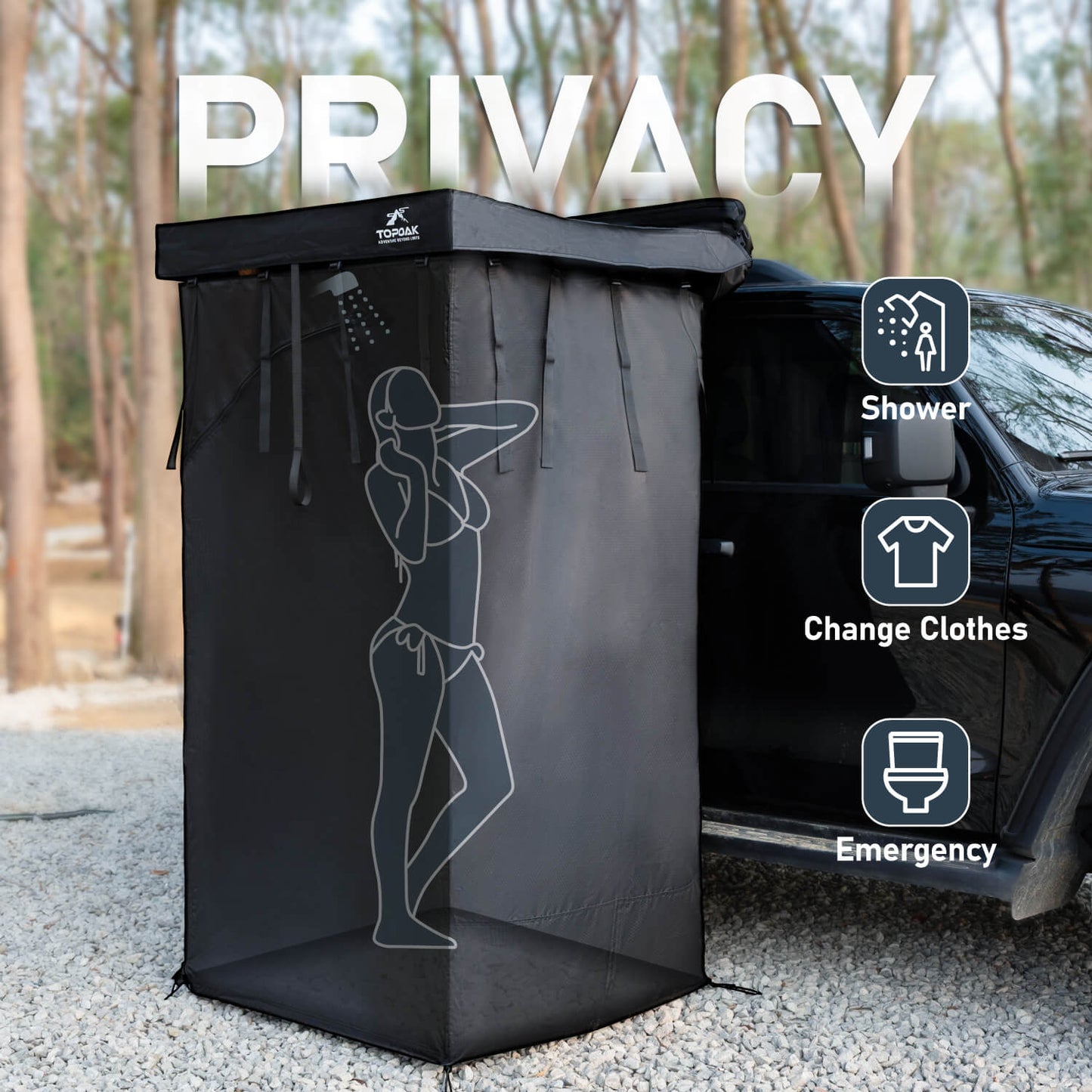 Olyyra Portable Car Shower Tent – 420D Blackout Ripstop Oxford, 65"–71" Adjustable Height, Folds to 43"×4.3"×4.3" | Outdoor Shower, Changing Room & Privacy Shelter