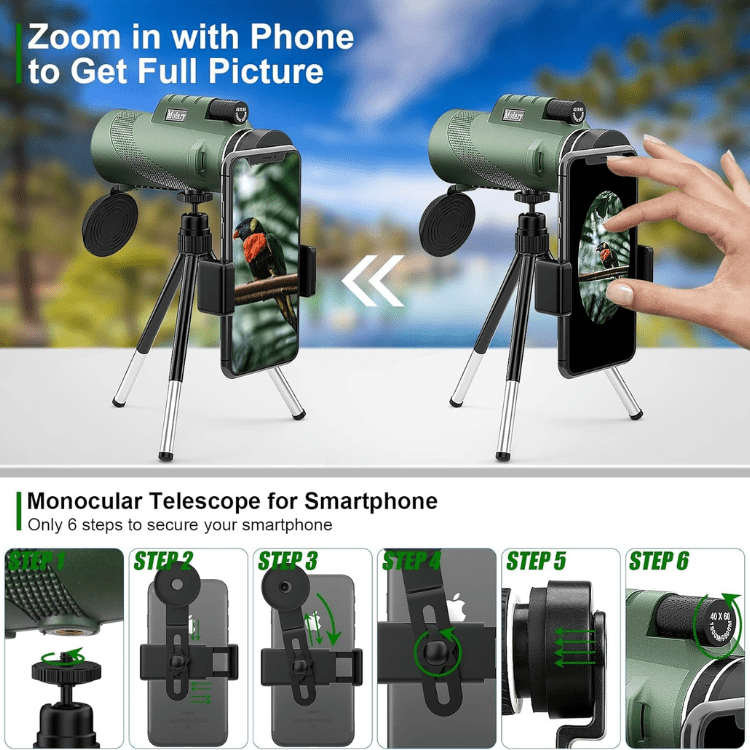 600x Ultra-Zoom HD Monocular Telescope – Multi-Coated HD Glass, Smartphone Attachment, Weatherproof & Shockproof, Under 200g | Hiking, Birdwatching, Sports Events & Wildlife Viewing