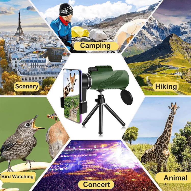 600x Ultra-Zoom HD Monocular Telescope – Multi-Coated HD Glass, Smartphone Attachment, Weatherproof & Shockproof, Under 200g | Hiking, Birdwatching, Sports Events & Wildlife Viewing