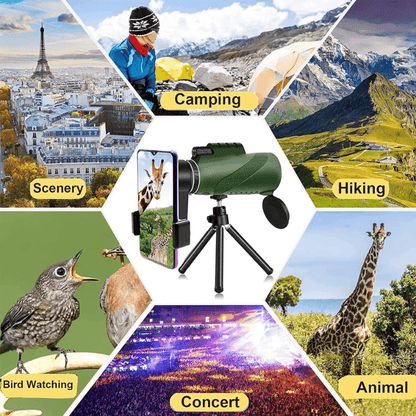 600x Ultra-Zoom HD Monocular Telescope – Multi-Coated HD Glass, Smartphone Attachment, Weatherproof & Shockproof, Under 200g | Hiking, Birdwatching, Sports Events & Wildlife Viewing