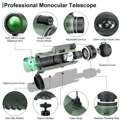 600x Ultra-Zoom HD Monocular Telescope – Multi-Coated HD Glass, Smartphone Attachment, Weatherproof & Shockproof, Under 200g | Hiking, Birdwatching, Sports Events & Wildlife Viewing