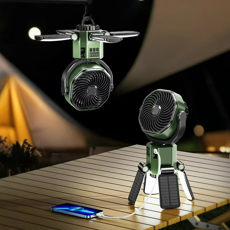 Olyyra Foldable Portable Camping Fan with LED Light – Adjustable Height USB Rechargeable Outdoor Fan for Tents, Patios & Hiking