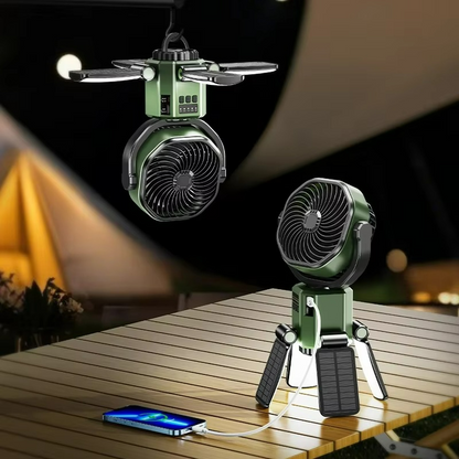 Olyyra Foldable Portable Camping Fan with LED Light – Adjustable Height USB Rechargeable Outdoor Fan for Tents, Patios & Hiking