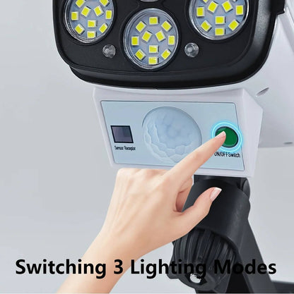 Olyyra 2000 Lumen Solar Motion Sensor Security Light – 77 LEDs, IP65 Waterproof, 360° Rotating, 3 Modes, Remote Control, Fake Camera Design | Outdoor Driveway, Yard & Garden Floodlight