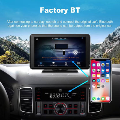 Olyyra - 7-Inch Wireless CarPlay Screen – Touchscreen, iPhone & Android Compatible, Voice Control, FM Transmitter, Rear Camera Input | Portable Dash Display for Cars, Trucks & SUVs