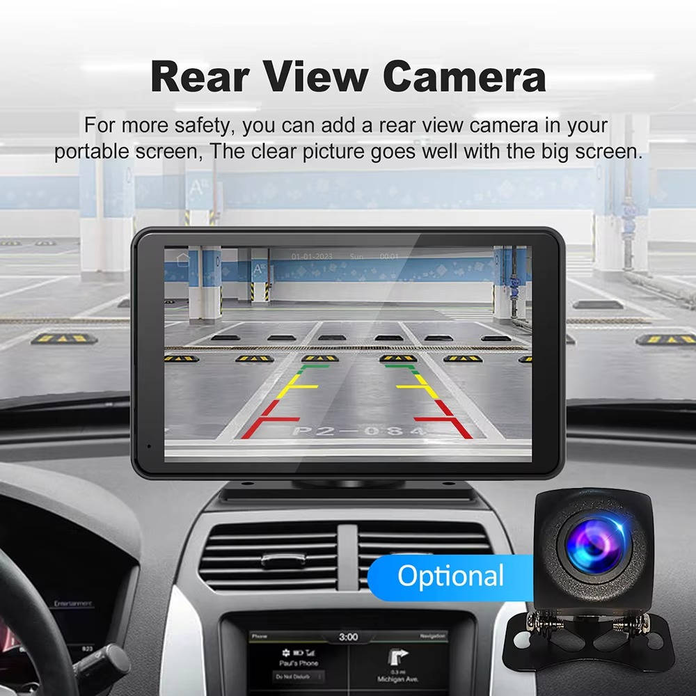 Olyyra - 7-Inch Wireless CarPlay Screen – Touchscreen, iPhone & Android Compatible, Voice Control, FM Transmitter, Rear Camera Input | Portable Dash Display for Cars, Trucks & SUVs
