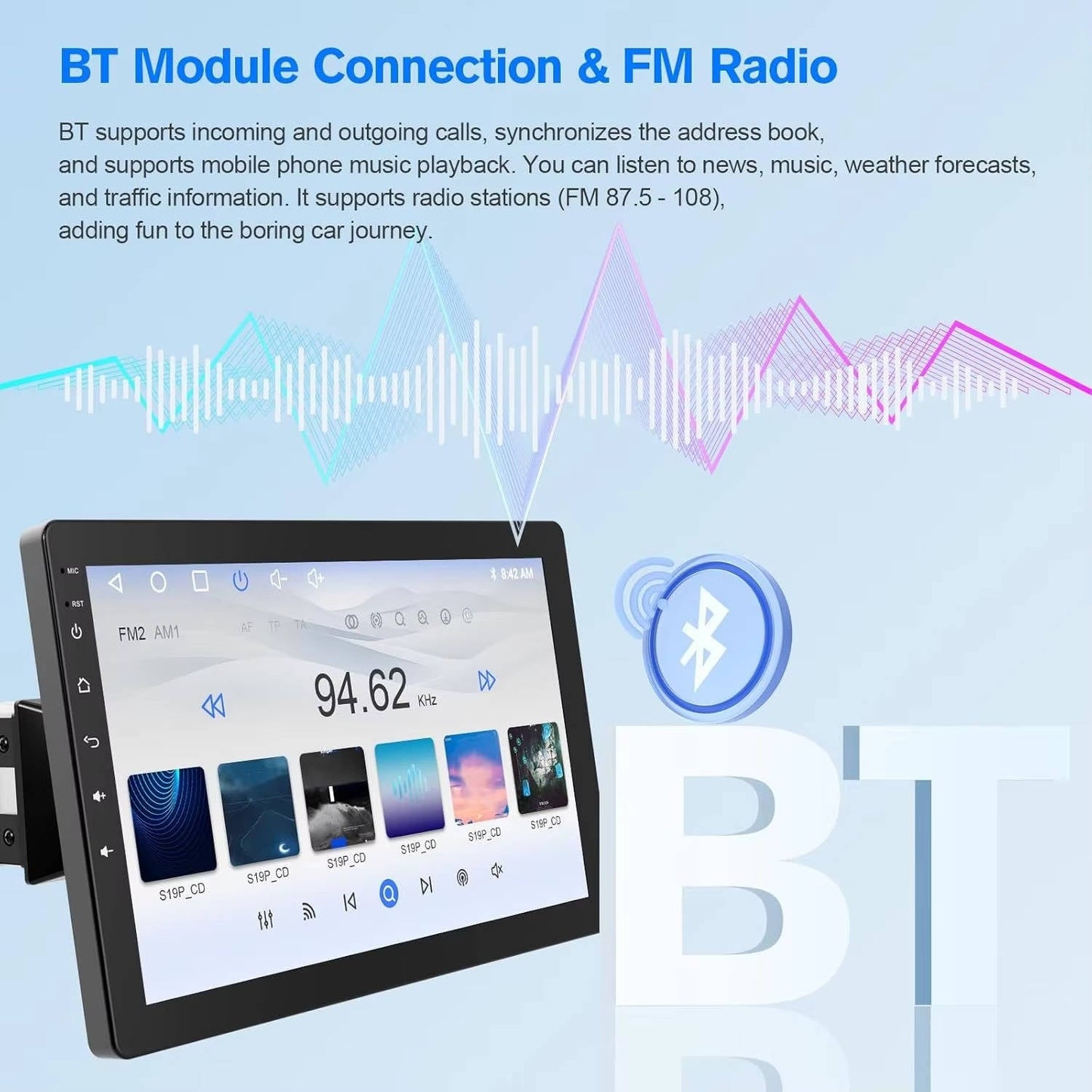 Olyyra 10.1-Inch 360° Rotating Touchscreen Car Stereo – Wireless Bluetooth, 1280×720 IPS, 4-Core 2GB+32GB, 720p Night Vision Backup Camera, Voice Control | Universal Single DIN Fit