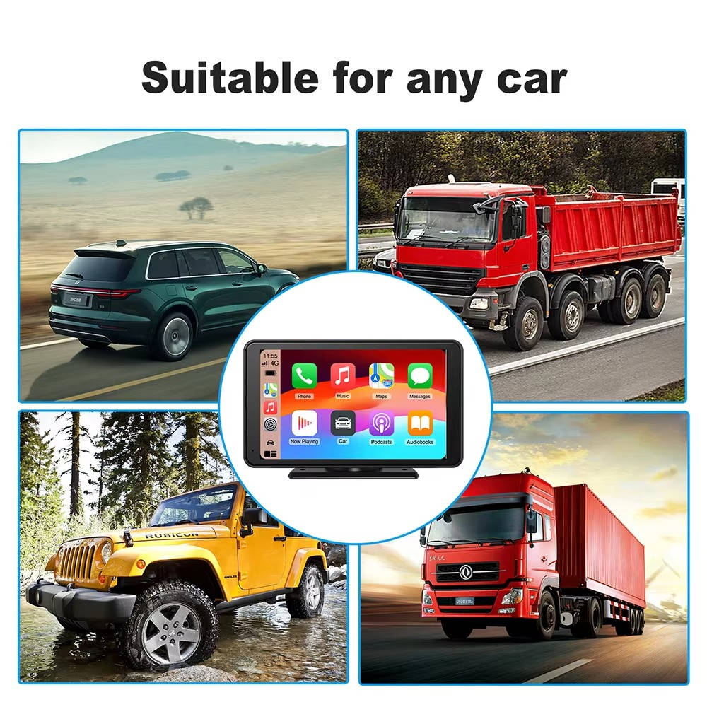 Olyyra - 7-Inch Wireless CarPlay Screen – Touchscreen, iPhone & Android Compatible, Voice Control, FM Transmitter, Rear Camera Input | Portable Dash Display for Cars, Trucks & SUVs
