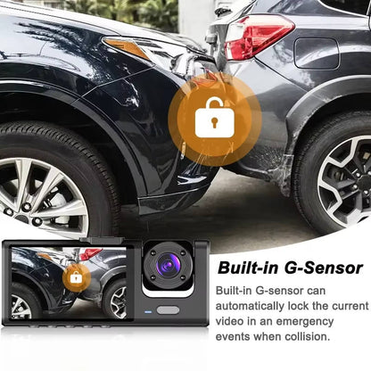 Olyyra 3-Channel Dash Cam Front Rear & Cabin – 1080P, 170° Wide Angle, 4 IR Night Vision Lights, Crash Detection & 24-Hour Parking Monitor with 2" Display
