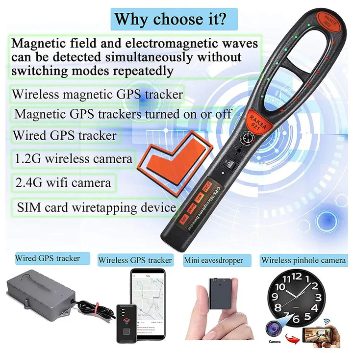 Olyyra GPS Tracker Detector – Detects RF, GPS, GSM, 2G–5G, WiFi & Hidden Cameras, USB-C Rechargeable, Detection Tube Included | Personal & Vehicle Privacy Protection