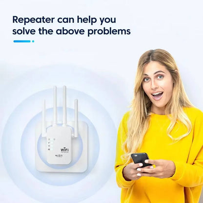 Olyyra WiFi Extender Signal Booster – 1200Mbps Dual Band, 6 Antennas, Ethernet Port, Plug & Play Memory | Whole Home Coverage for Streaming, Gaming & Smart Devices