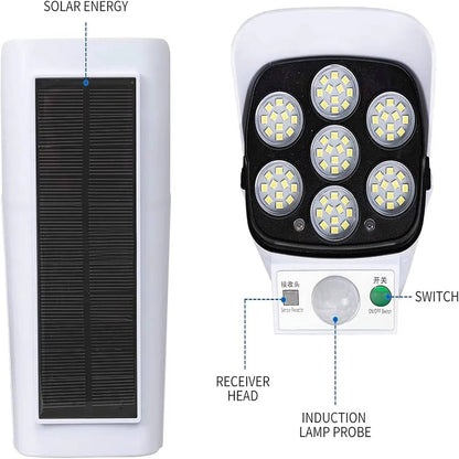 Olyyra 2000 Lumen Solar Motion Sensor Security Light – 77 LEDs, IP65 Waterproof, 360° Rotating, 3 Modes, Remote Control, Fake Camera Design | Outdoor Driveway, Yard & Garden Floodlight