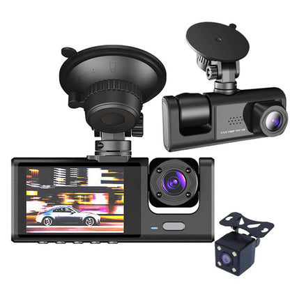 Olyyra 3-Channel Dash Cam Front Rear & Cabin – 1080P, 170° Wide Angle, 4 IR Night Vision Lights, Crash Detection & 24-Hour Parking Monitor with 2" Display