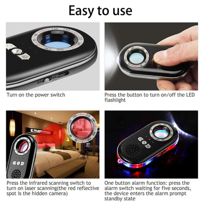 Olyyra Hidden Camera Detector – Portable Spy Camera Finder with LED Flashlight, Safety Alarm & USB Rechargeable Design for Hotels, Travel & Personal Security