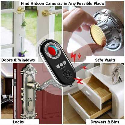 Olyyra Hidden Camera Detector – Portable Spy Camera Finder with LED Flashlight, Safety Alarm & USB Rechargeable Design for Hotels, Travel & Personal Security