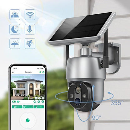 360° Solar-Powered Outdoor Surveillance Camera – 1080p HD, IP66 Waterproof, Color Night Vision, 355°+90° Dual-Axis Rotation, Two-Way Audio, WiFi App | Wire-Free Garden, Driveway & Home Security