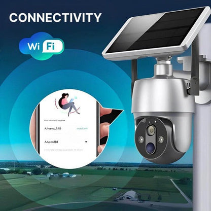 360° Solar-Powered Outdoor Surveillance Camera – 1080p HD, IP66 Waterproof, Color Night Vision, 355°+90° Dual-Axis Rotation, Two-Way Audio, WiFi App | Wire-Free Garden, Driveway & Home Security
