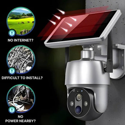 360° Solar-Powered Outdoor Surveillance Camera – 1080p HD, IP66 Waterproof, Color Night Vision, 355°+90° Dual-Axis Rotation, Two-Way Audio, WiFi App | Wire-Free Garden, Driveway & Home Security