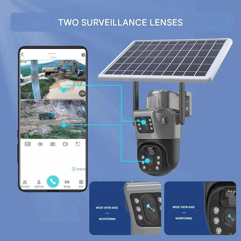 Olyyra 4K Dual-Lens Wireless Security Camera – 10x Optical Zoom, 360° App Control, AI Human Detection, 12,000mAh + Solar Panel, 4G & WiFi, IP66 | Remote & Home Surveillance
