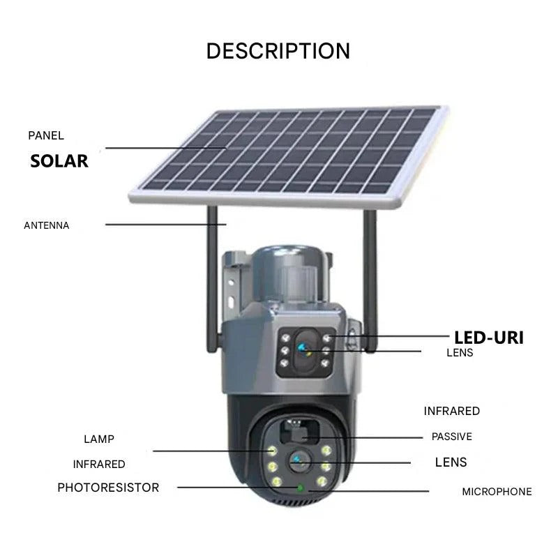 Olyyra 4K Dual-Lens Wireless Security Camera – 10x Optical Zoom, 360° App Control, AI Human Detection, 12,000mAh + Solar Panel, 4G & WiFi, IP66 | Remote & Home Surveillance