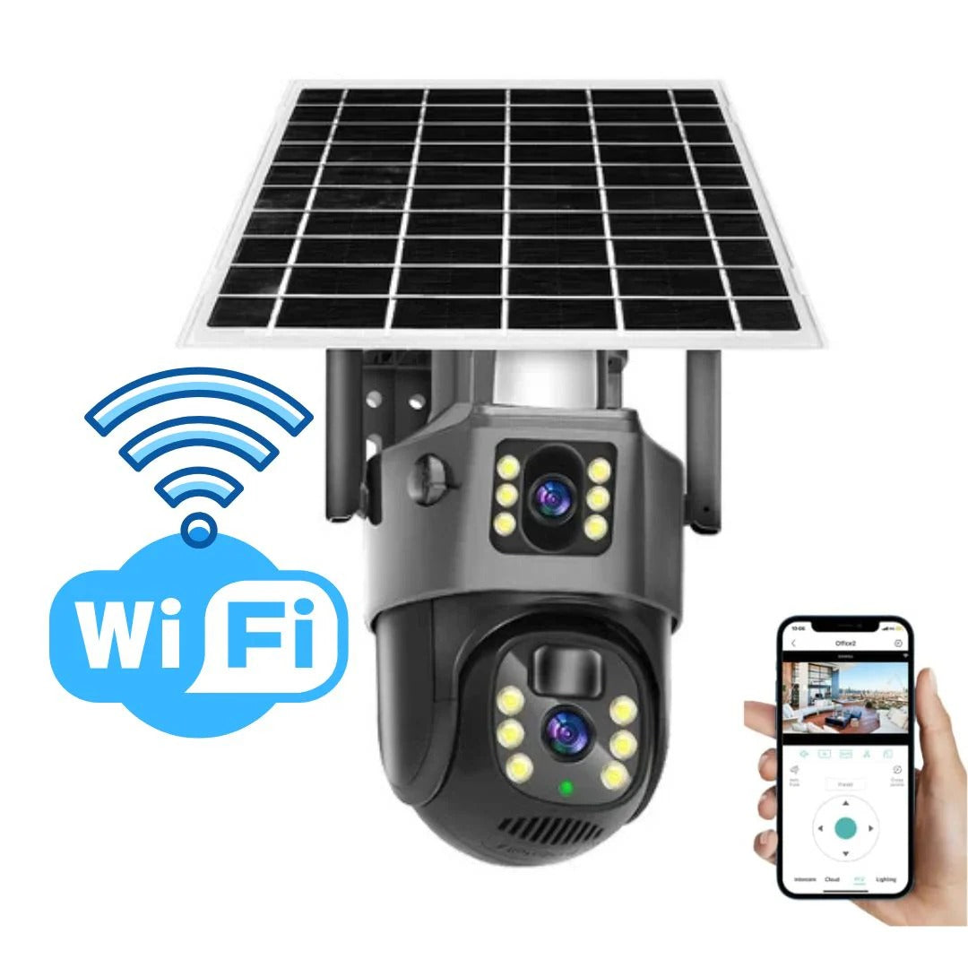 Olyyra 4K Dual-Lens Wireless Security Camera – 10x Optical Zoom, 360° App Control, AI Human Detection, 12,000mAh + Solar Panel, 4G & WiFi, IP66 | Remote & Home Surveillance