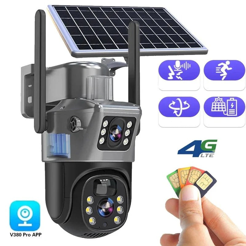 Olyyra 4K Dual-Lens Wireless Security Camera – 10x Optical Zoom, 360° App Control, AI Human Detection, 12,000mAh + Solar Panel, 4G & WiFi, IP66 | Remote & Home Surveillance