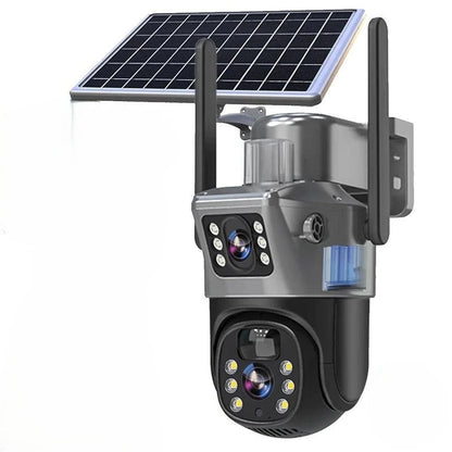 Olyyra 4K Dual-Lens Wireless Security Camera – 10x Optical Zoom, 360° App Control, AI Human Detection, 12,000mAh + Solar Panel, 4G & WiFi, IP66 | Remote & Home Surveillance