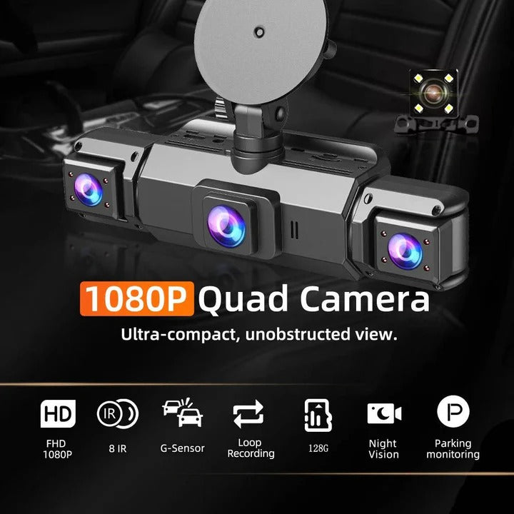 Olyyra 4-Channel Smart Dash Cam System – 1920P Front, 360° Coverage, 8 IR Night Vision, WiFi App Control & Parking Monitor for Full Vehicle Security