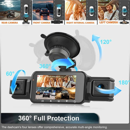 Olyyra 4-Channel Smart Dash Cam System – 1920P Front, 360° Coverage, 8 IR Night Vision, WiFi App Control & Parking Monitor for Full Vehicle Security