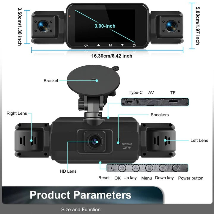 Olyyra 4-Channel Smart Dash Cam System – 1920P Front, 360° Coverage, 8 IR Night Vision, WiFi App Control & Parking Monitor for Full Vehicle Security