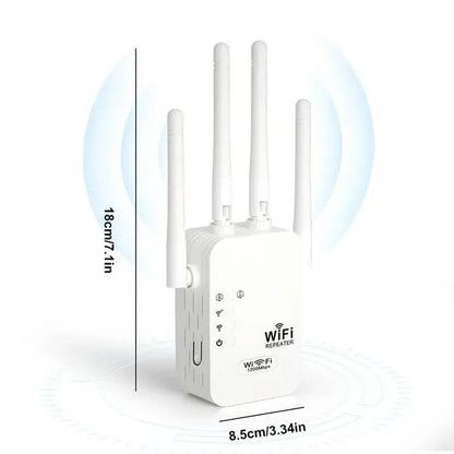 Olyyra WiFi Extender Signal Booster – 1200Mbps Dual Band, 6 Antennas, Ethernet Port, Plug & Play Memory | Whole Home Coverage for Streaming, Gaming & Smart Devices