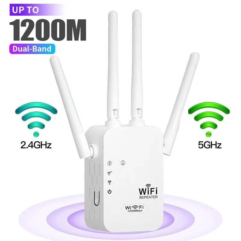 Olyyra WiFi Extender Signal Booster – 1200Mbps Dual Band, 6 Antennas, Ethernet Port, Plug & Play Memory | Whole Home Coverage for Streaming, Gaming & Smart Devices