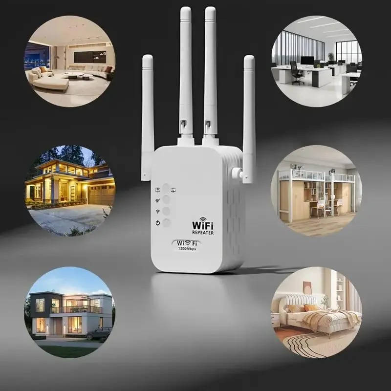 Olyyra WiFi Extender Signal Booster – 1200Mbps Dual Band, 6 Antennas, Ethernet Port, Plug & Play Memory | Whole Home Coverage for Streaming, Gaming & Smart Devices