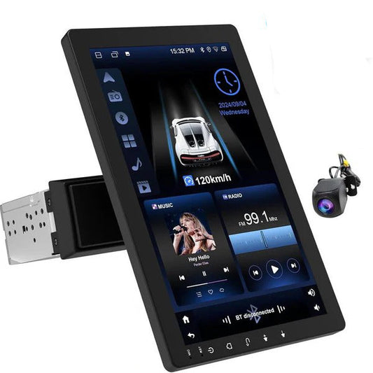 Olyyra 10.1-Inch 360° Rotating Touchscreen Car Stereo – Wireless Bluetooth, 1280×720 IPS, 4-Core 2GB+32GB, 720p Night Vision Backup Camera, Voice Control | Universal Single DIN Fit
