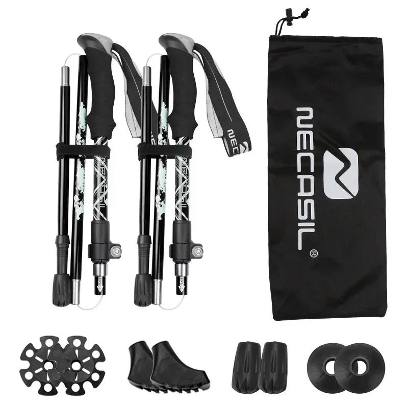 Collapsible Trekking Poles (Set of 2) – Lightweight Aluminum Shaft, EVA Foam Comfort Grip, Rubber Tip Traction, Adjustable Length | Hiking, Camping & Trail Walking