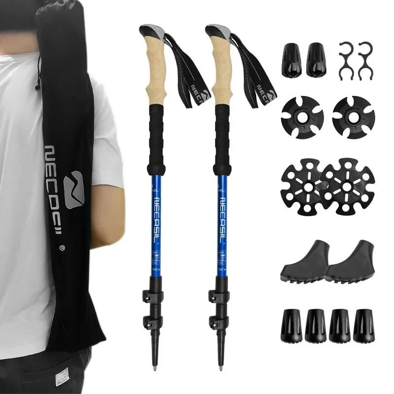 Collapsible Trekking Poles (Set of 2) – Lightweight Aluminum Shaft, EVA Foam Comfort Grip, Rubber Tip Traction, Adjustable Length | Hiking, Camping & Trail Walking