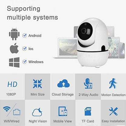 Olyyra 360° Intelligent Pan-Tilt Security Camera – Smart Motion & Sound Tracking, 33 ft Night Vision, 92° Wide Angle, Free Cloud & Local Storage
