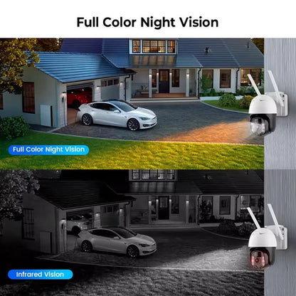 Olyyra 2K Solar PTZ Outdoor Security Camera – Auto-Tracking, 355° Pan, 90° Tilt, Color Night Vision, Siren Strobe, IP66 & 128GB Storage for 24/7 Property Surveillance
