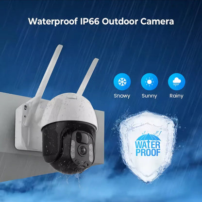 Olyyra 2K Solar PTZ Outdoor Security Camera – Auto-Tracking, 355° Pan, 90° Tilt, Color Night Vision, Siren Strobe, IP66 & 128GB Storage for 24/7 Property Surveillance