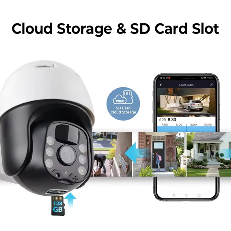 Olyyra 2K Solar PTZ Outdoor Security Camera – Auto-Tracking, 355° Pan, 90° Tilt, Color Night Vision, Siren Strobe, IP66 & 128GB Storage for 24/7 Property Surveillance