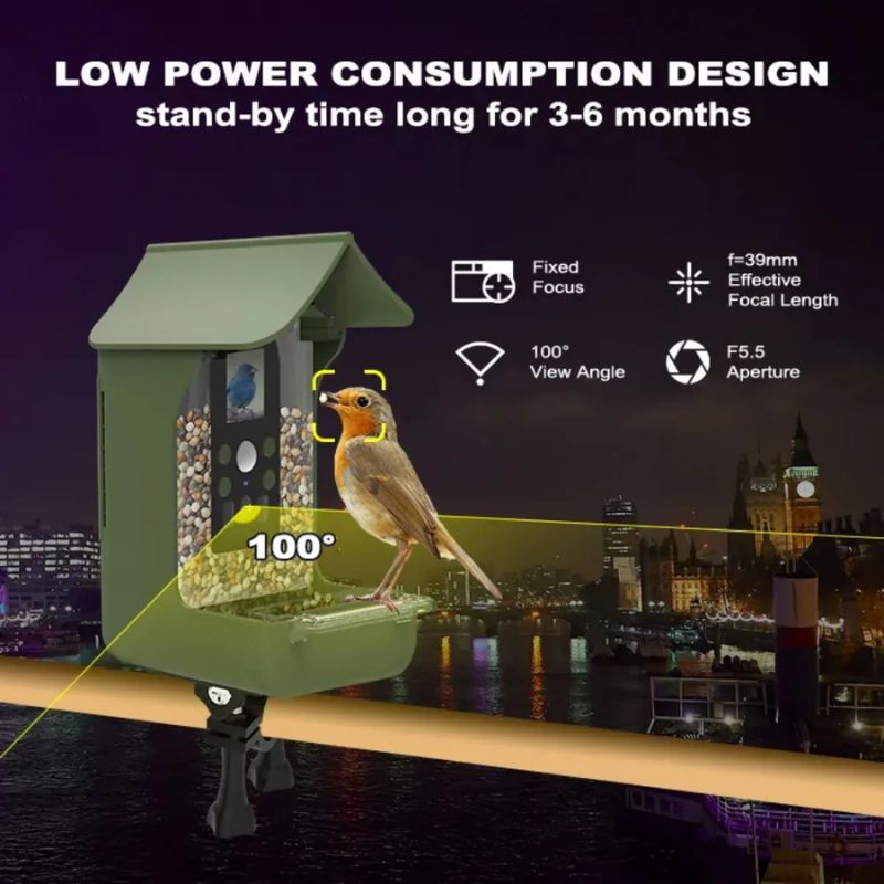 Olyyra Smart Bird Feeder with PIR Motion Detection Camera – 1080p HD Night Vision, 100° Wide Angle, Dual Feeding Troughs, Auto Capture | Backyard Bird Watching & Wildlife Camera