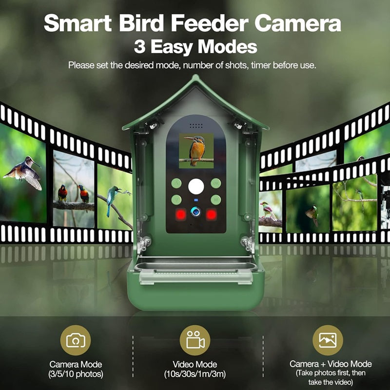 Olyyra Smart Bird Feeder with PIR Motion Detection Camera – 1080p HD Night Vision, 100° Wide Angle, Dual Feeding Troughs, Auto Capture | Backyard Bird Watching & Wildlife Camera