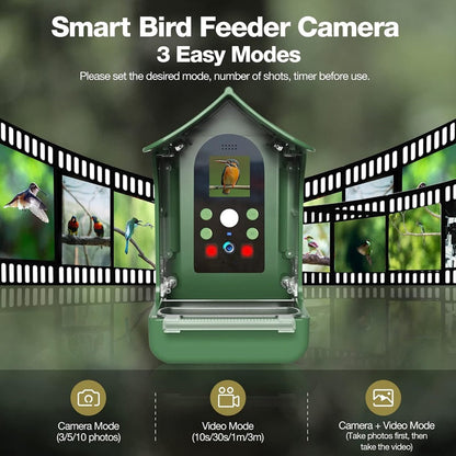 Olyyra Smart Bird Feeder with PIR Motion Detection Camera – 1080p HD Night Vision, 100° Wide Angle, Dual Feeding Troughs, Auto Capture | Backyard Bird Watching & Wildlife Camera