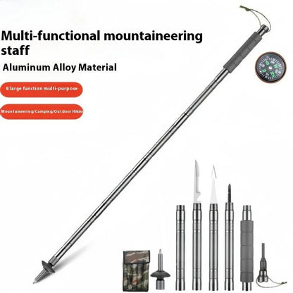 Olyyra Trailforce Tactical Survival Hiking Pole – Foldable 5–7 Section Multi-Tool Walking Stick with Fire Starter, Knife, Compass & Emergency Gear