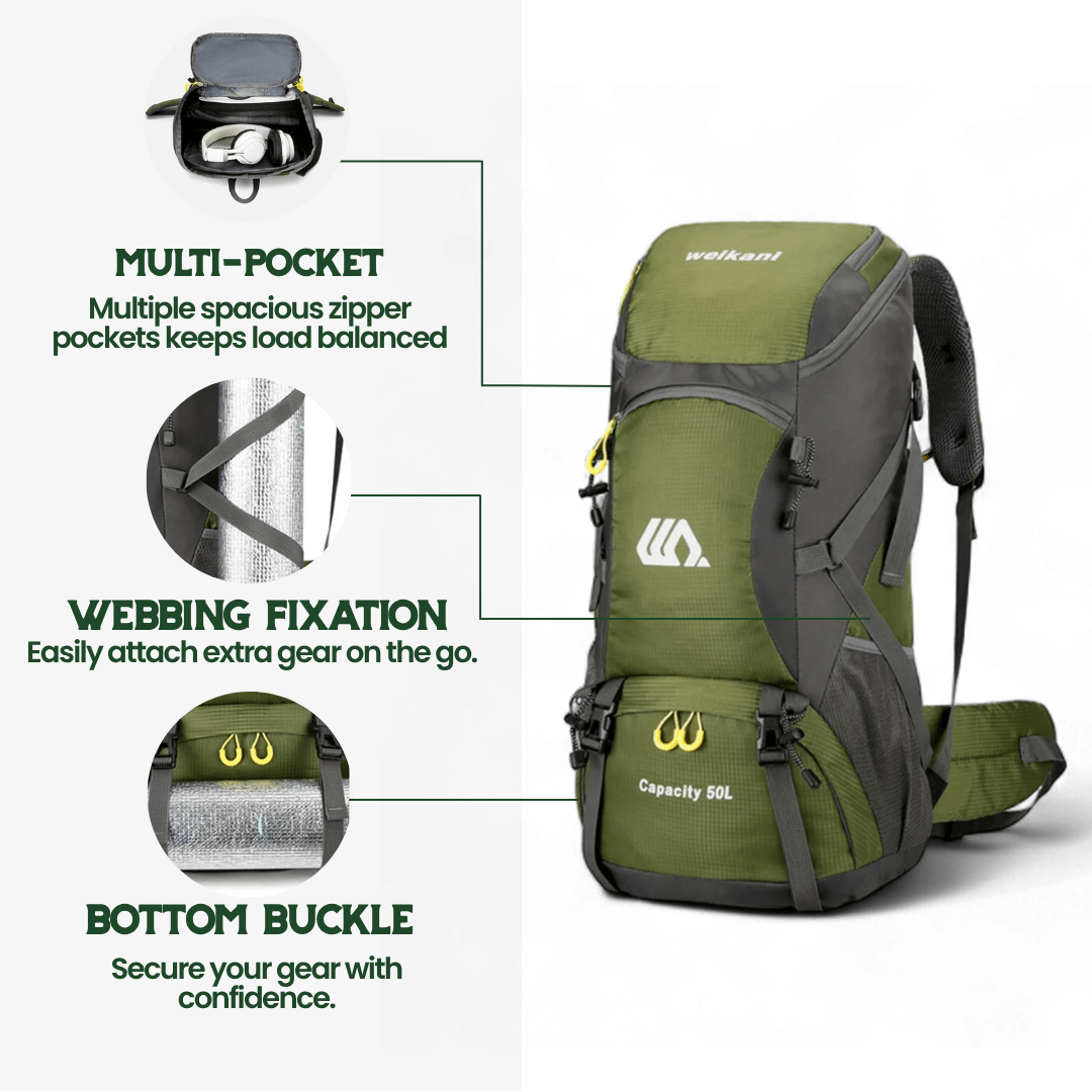 Olyyra TrailPro 50L Hiking Backpack – Breathable Back Support, Reflective Safety Straps & Dedicated Shoe Compartment for Multi-Day Trekking