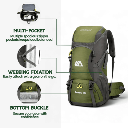 Olyyra TrailPro 50L Hiking Backpack – Breathable Back Support, Reflective Safety Straps & Dedicated Shoe Compartment for Multi-Day Trekking