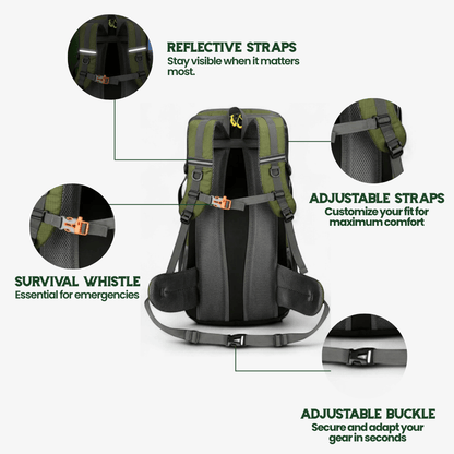 Olyyra TrailPro 50L Hiking Backpack – Breathable Back Support, Reflective Safety Straps & Dedicated Shoe Compartment for Multi-Day Trekking
